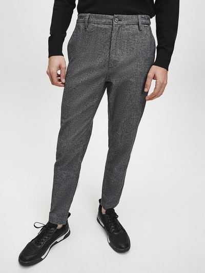 Calvin Klein Ruhák HU021997 | Calvin Klein Tapered Cotton Dobby Férfi Nadrág Fekete / Fehér